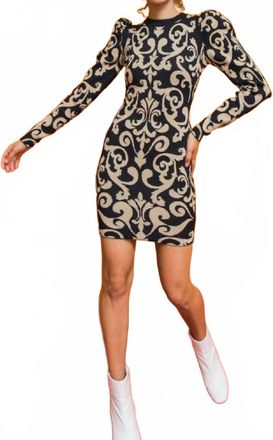 Flying Tomato Antoinette Jacquard Knit Sweater Dress In Black/beige