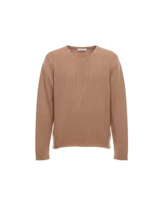 Fabrizio Del Carlo Textured Knit Beige Round Neck Sweater
