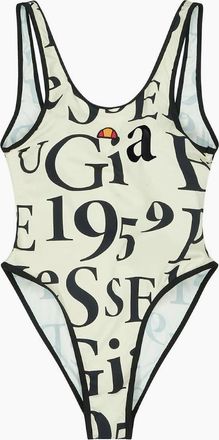 Ellesse Womens Nives Body Lettering Graphic Swimsuit - Cream - Size: 6 2xs