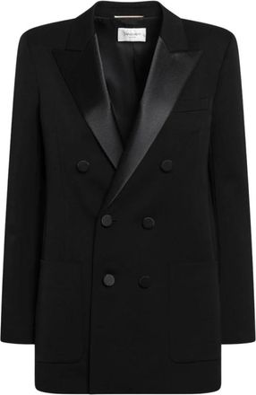 Saint Laurent Jassen, Dames, Zwart, S, Leer, Veste