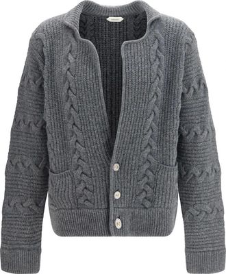 Versace Gebreide Cardigan met Knopen - Heren - Truien - Grijs - Maat: M Wol