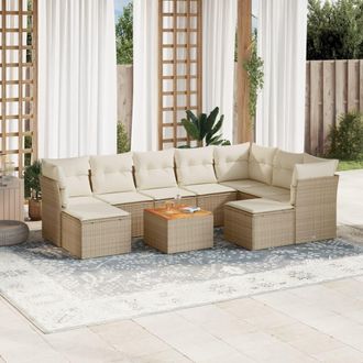 vidaXL Juego De Sof&aacute;s Jard&iacute;n Con Cojines Beige 10 Pzas Rat&aacute;n Sint&eacute;tico Vidaxl