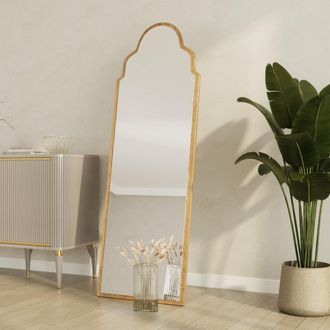 Dmora Espejo Vitta, Forma Rectangular, Tipo De Suelo, Estructura Transparente, 50x160h Cm, Roble Marr&oacute;n
