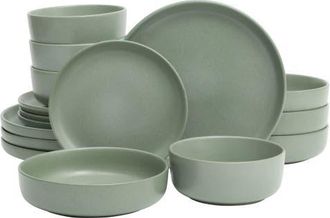 Gibson Home Soho Lounge Pasco 16-Piece Reactive Glaze Stoneware Dinnerware Set in Matte Grayish Green at Nordstrom