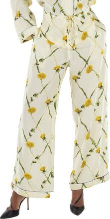Burberry Drawstring Floral-Print Silk Pants, Brand Size 10 (US Size 8)