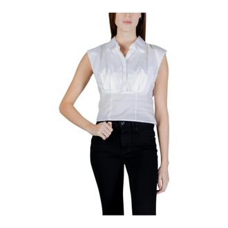 Guess Sleeveless Tops, female, White, Size: S Sleeveless Button-Up Blouse with Classic Collar