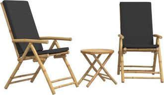 vidaXL 3 Piece Folding Bistro set with Dark Grey Cushions Bamboo Vidaxl