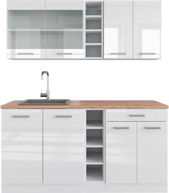 Vicco Cocina Vers&aacute;til R-line, Blanco Alto Brillo/blanco, 160 Cm, Et Roble