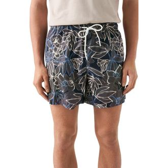 Eton Floral Print Swim Trunks in Navy Blue at Nordstrom, Size Xx-Large