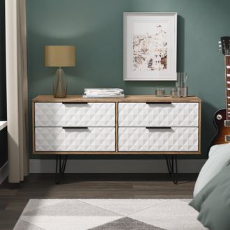 Lewis's Harlequin 4 Drawer Bedbox in White Matt & Vintage Oak - Ready Assembled - Lewiss Home | TJ Hughes