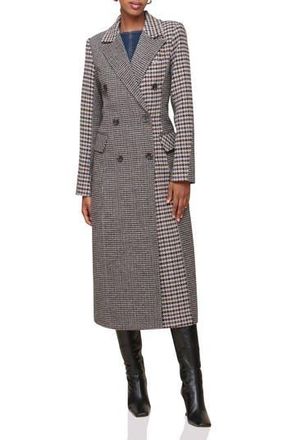 Avec Les Filles Colorblock Houndstooth Double Breasted Coat in Navy Houndstooth at Nordstrom Rack, Size X-Small