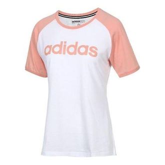 adidas (WMNS) adidas neo Colorblock logo Printing Short Sleeve White Pink DW7949