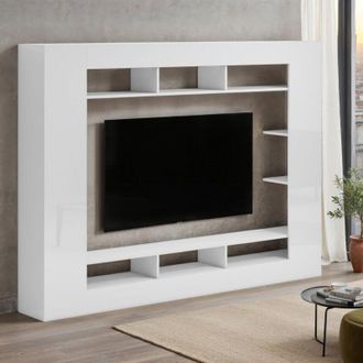 Dmora Mueble De Pared Sadali, 7 Estantes, Cajones, 216x30.4x158.6h Cm Blanco Brillante