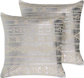 Beliani Set of 2 Decorative Cushions OUJDA Cotton 50 x 50 cm Silver Geometric Pattern