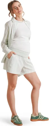 Nom Maternity The Easy Smocked Maternity Shorts in Green Stripe at Nordstrom, Size X-Small