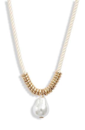Nordstrom Faux Pearl Pendant Cord Necklace in White- Gold at Nordstrom