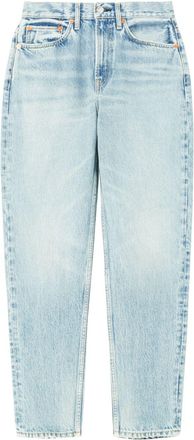 Re/Done logo-patch tapered jeans - women - Organic Cotton - 28 - Blue