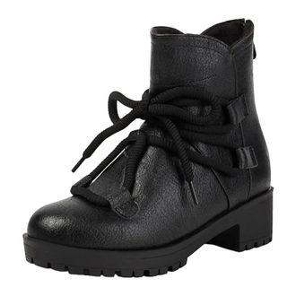 Generic Womens Classic Ankle Boots Round Toe Medium Block Heel Platform With Functional Lace Up For Daily Casual Comfort