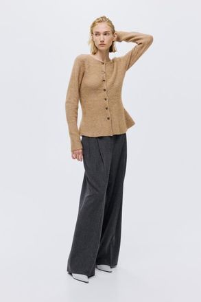 H&M Rib-knit Peplum Cardigan in Beige Melange at Nordstrom, Size Xx-Small