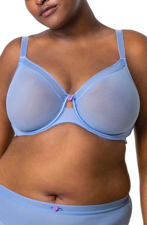 Curvy Couture Sheer Mesh Underwire Unlined Bra in Denim Blue at Nordstrom, Size 36Ddd