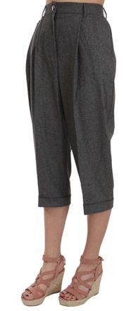 Dolce & Gabbana Womens Wool Cropped Trouser Pleated Pant Gray Virgin Cashmere