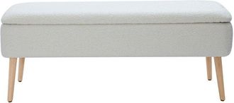 Miliboo Miliboo - Banco Ba&uacute;l Efecto Lana Frisada Blanco Y Madera Clara Maciza L120 Cm Lars