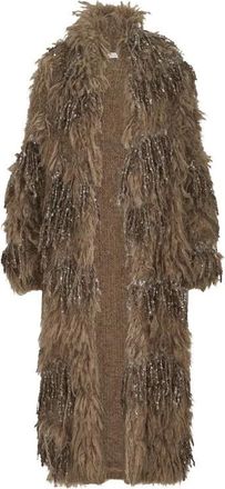 Brunello Cucinelli Dazzling Moss Borduurwerk Lange Vest - Dames - Truien - Bruin - Maat: S Wol