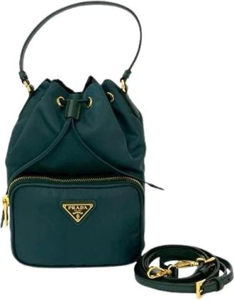 Prada Pre-owned Bucket Bags, female, Green, Size: ONE SIZE Pre-owned Nylon Bucket Bag