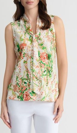 Kasper Tie Neck Sleeveless Top in Vanilla Ice Multi at Nordstrom, Size X-Large P