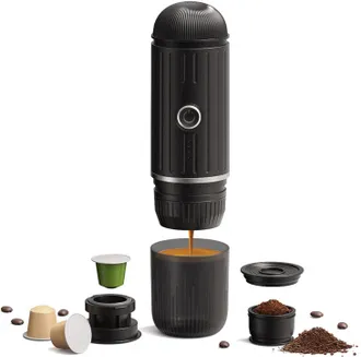 No Brand Cafetera Port&aacute;til - M&aacute;quinas De Caf&eacute;, Cafetera El&eacute;ctrica Port&aacute;til De Espresso Para Una Persona Con Taza Para Caf&eacute; Molido Y Contenedor De C&aacute;psulas Rech
