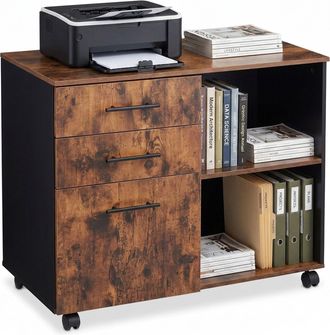 Relaxdays Relaxdays Cajonera Con Ruedas, 3 Cajones, 2 Huecos, Mueble Oficina, 66x80x40 Cm, Mesa Impresora, Acabado Madera