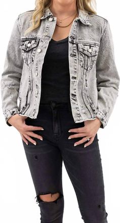 Flying Monkey Distressed Crop Denim Jacket In Black Acid Wash