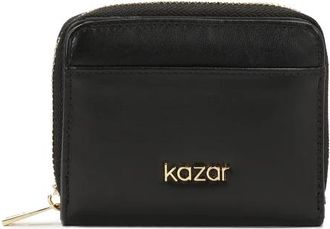 Kazar Compacte zwarte ritssluiting portemonnee - Dames - Portefeuilles - Zwart - ONE Size - Leer - Accessoires