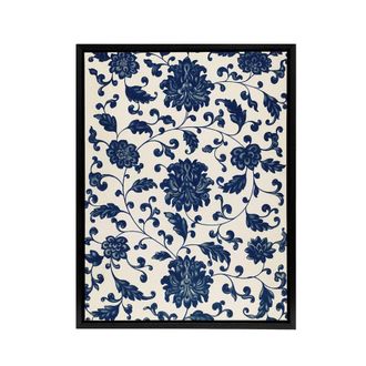 Artery8 Owen Jones Elegant Blue Flower Textile Motif Framed Canvas Art Print | Size: W24 x H32