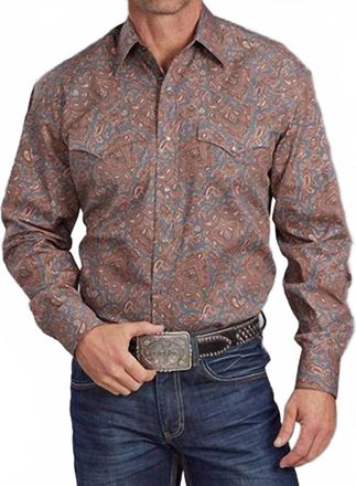 Stetson Mens Snap Two Pocket Print Shirt In Copper