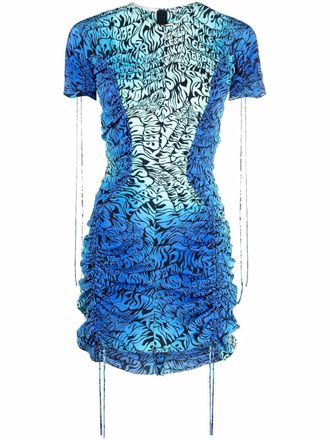 Stella McCartney ruched graphic-print minidress - women - Cotton - 38 - Blue