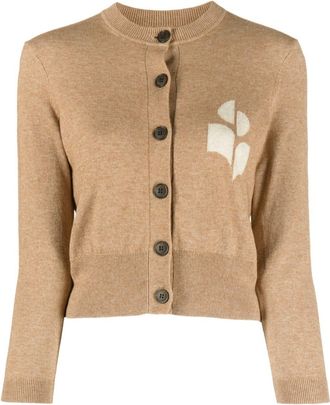 Isabel Marant Newton intarsia-logo cropped cardigan - women - Cotton/Wool - 36 - Neutrals