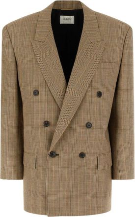 Saint Laurent Chaqueta cruzada de lana con estampado de cuadros - Jackets - Mujer - Marr&oacute;n - S