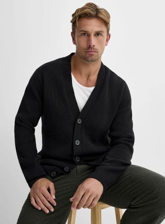 Lindbergh Mens Ribbed V-neck Cardigan Sweater