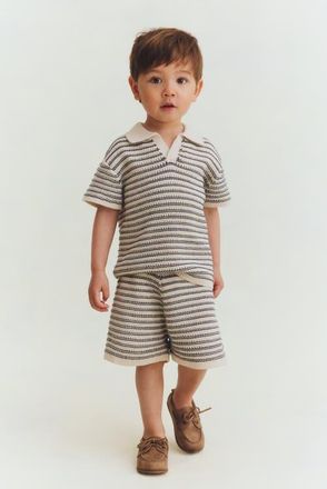 H&M 2-piece Cotton-knit Set in Light Beige/black Striped at Nordstrom, Size Newborn