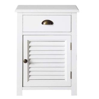 Maisons du monde Mesita de noche con caj&oacute;n de madera blanca 45 cm de largo