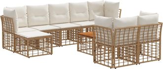 vidaXL Conjunto De Sof&aacute;s De Exterior 10 Uds. Natural Y Crema Poli&eacute;ster Vidaxl
