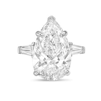 Diana M. Jewels Platinum 20cts lab grown pear diamond ring with baguettes on the sides