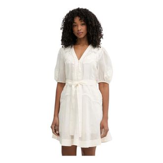 Twinset Geborduurd Minijurkje - Dames - Jurken - Beige - Maat: XS Katoen