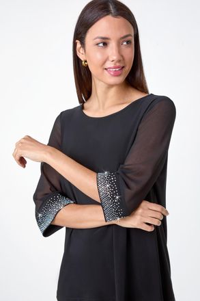Roman Sparkly Cuff Chiffon Top
