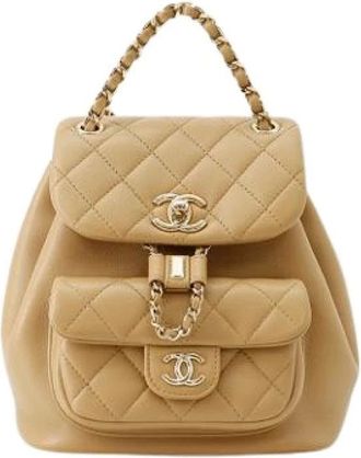 Chanel Pre-owned Matelasse Rugzak - Dames - Pre-owned - Beige - Maat: ONE Size Leer