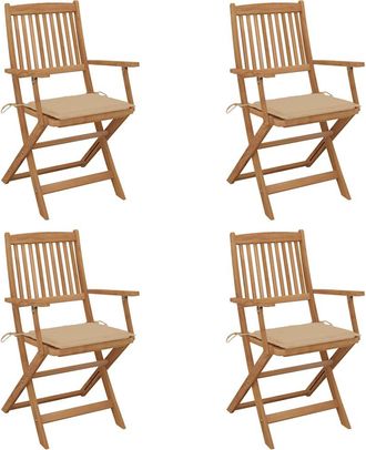 vidaXL Vidaxl - Sillas De Jard&iacute;n Plegables 4 Uds Y Cojines Madera Maciza Acacia