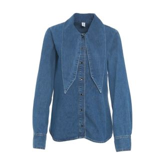 Liu Jo Denim Shirts, female, Blue, Size: 2XS Denim Blouse with Bow Collar