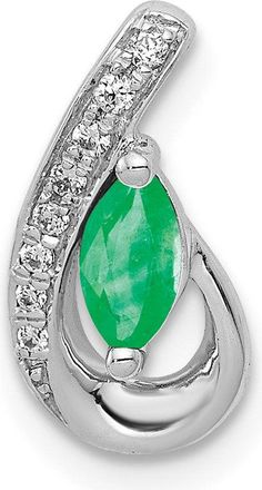 Diamond2Deal 14k Yellow Gold Gold Diamond and Marquise Emerald Teardrop Chain Slide Pendant