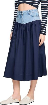 Sandro Mixed-material maxi skirt in Navy Blue at Nordstrom, Size 34 Eu